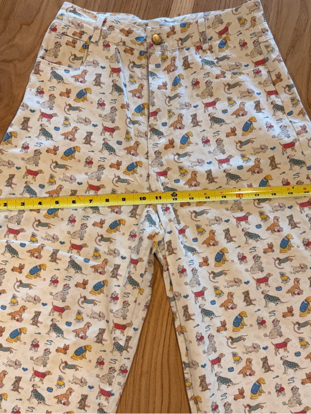 Wide-Leg Cream vintage Dog Print Cotton Wide Leg Jeans - Picture 7 of 10